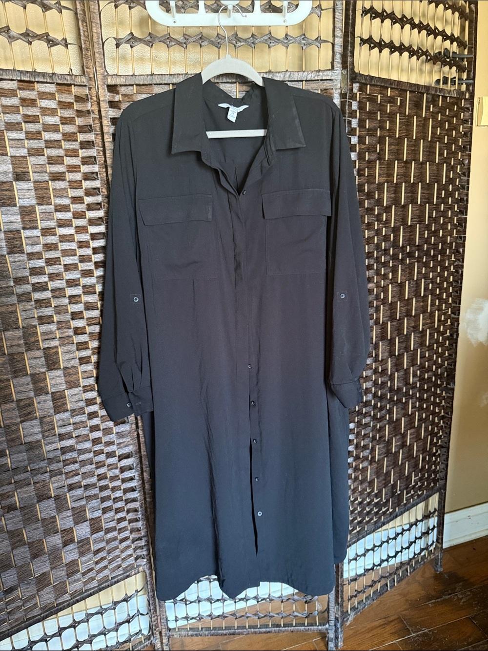 Nine West Black Button-Down Longline Shirt Dress